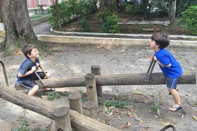 <p>A gangorra é um dos brinquedos mais antigos e universais, presente em parques e quintais pelo mundo.<br />
Suas origens remontam a simples troncos e traves usados como alavancas para o sobe e desce.</p>
 -  (crédito:  Reprodução do Flickr Marco Peres)