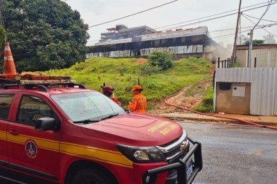 Agentes da Defesa Civil identificaram que as chamas provocaram riscos à estrutura de galpão onde ficaram concentradas -  (crédito: Jair Amaral / EM / D.A Pres)