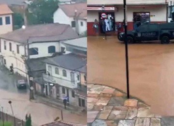 Imagens registradas por populares mostram o impacto da água nas ruas de Mariana -  (crédito: Reprodução/Redes Sociais)