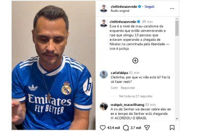 'Esse é o nível de mau-caratismo da esquerda que estão comemorando o raio', postou Cleitinho Azevedo -  (crédito: Reprodução/Instagram)