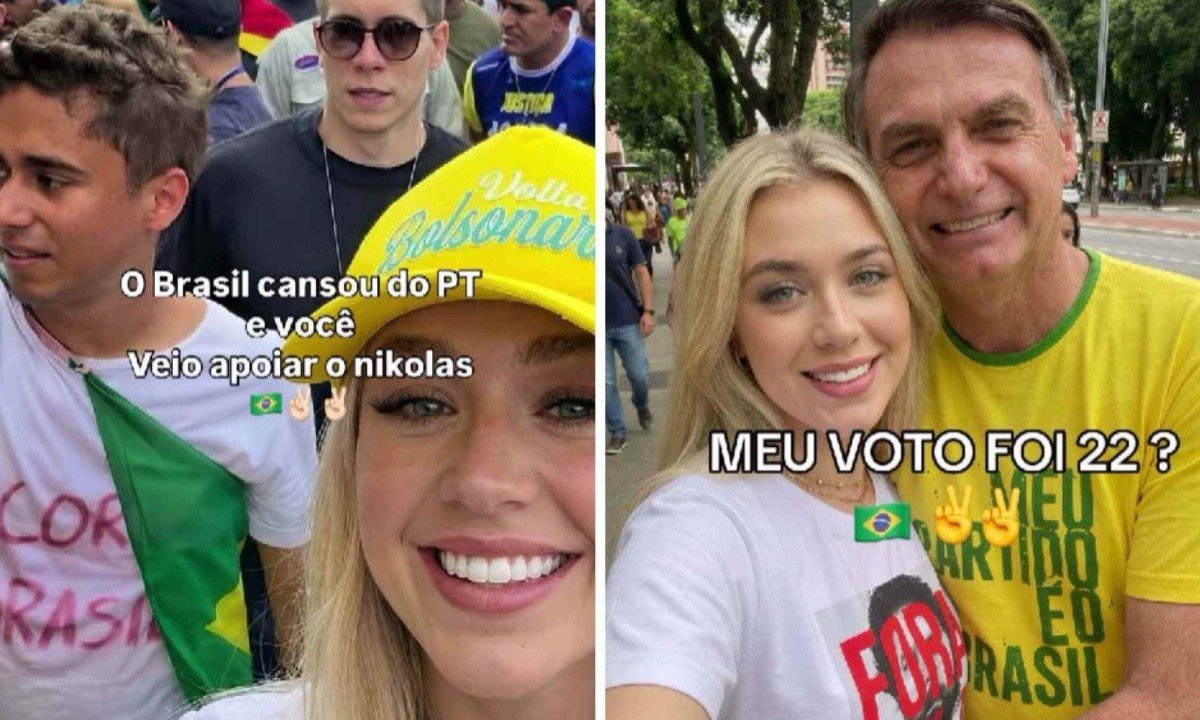 Perfil de Michele Bonato inclui imagens com Nikolas Ferreira e Jair Bolsonaro