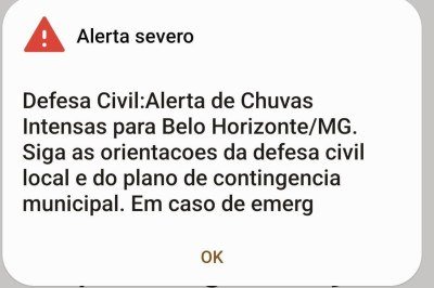 Belo Horizonte tamb&eacute;m est&aacute; em alerta para possibilidade de granizo nas pr&oacute;ximas horas desta quinta-feira (29/1) -  (crédito: Reprodu&ccedil;&atilde;o Defesa Civil de BH )