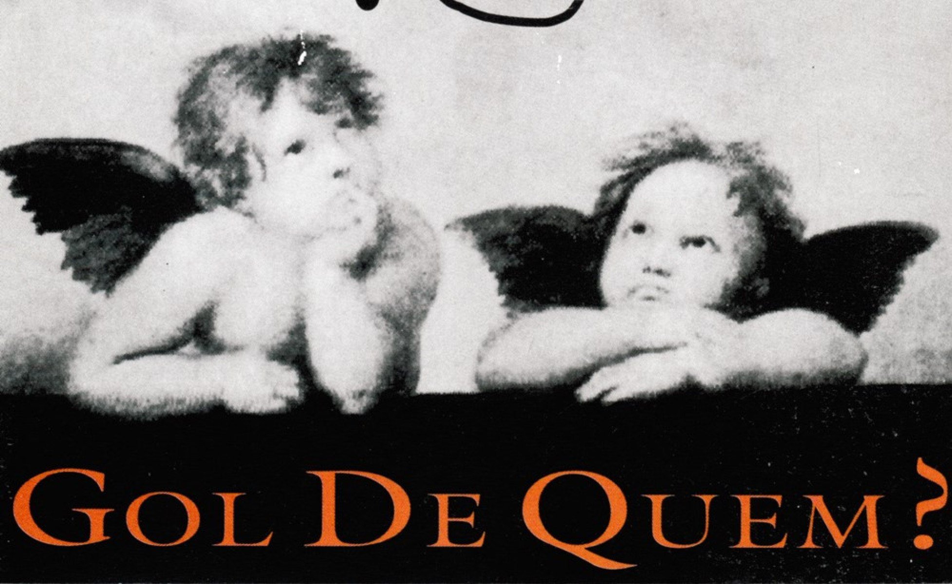 Dois anjinhos olham para cima na ilustra&ccedil;&atilde;o da capa do disco Gol de quem? da banda Pato Fu