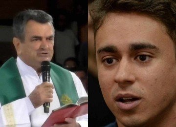 Em publicação, Nikolas insinuou que padre que criticou caminhada é um 'falso profeta' -  (crédito: Reprodução/A12 e Túlio Santos/EM/D.A.Press)