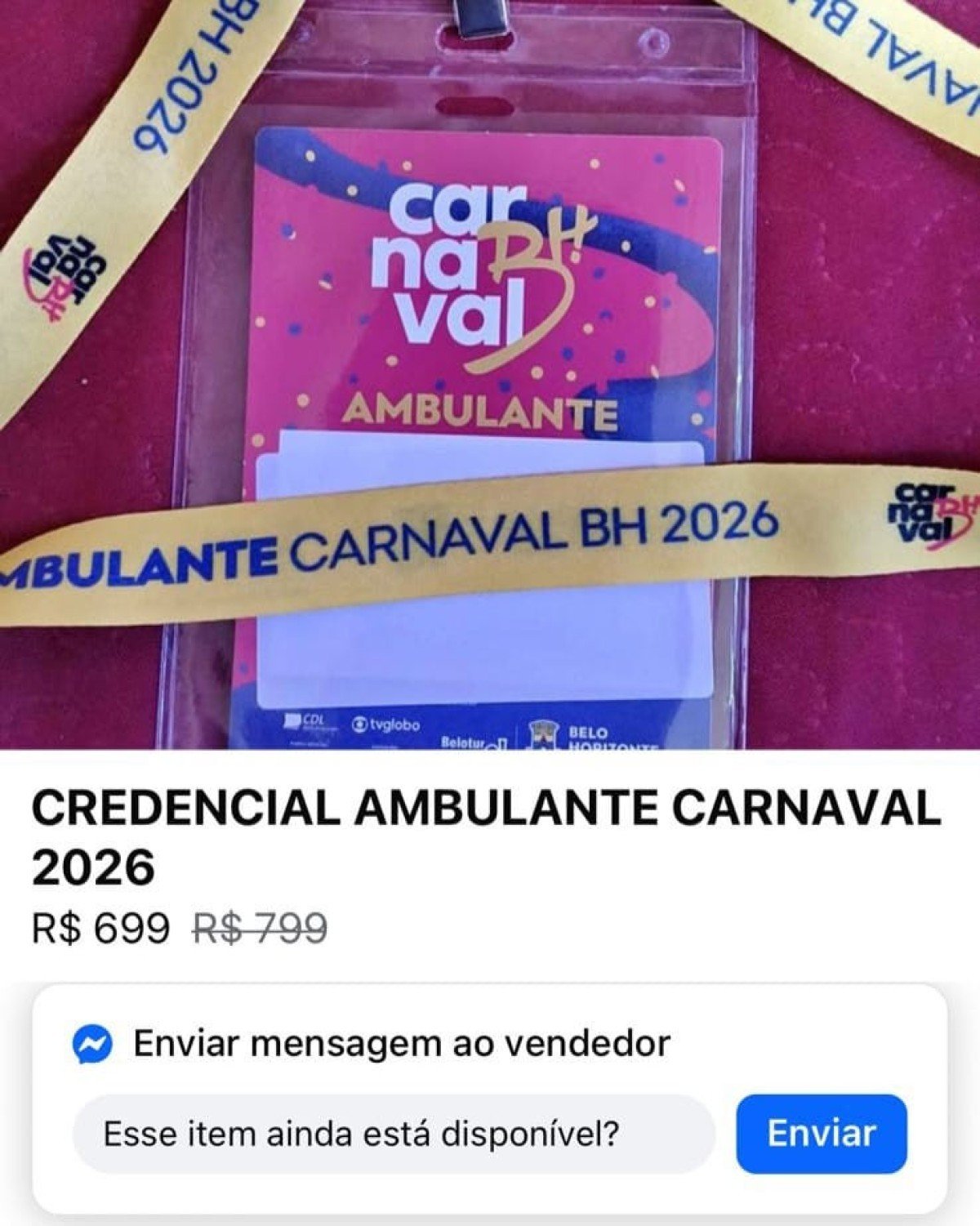 Prints mostram as credenciais sendo anunciadas no Marketplace do Facebook.-EM/DA. Press.