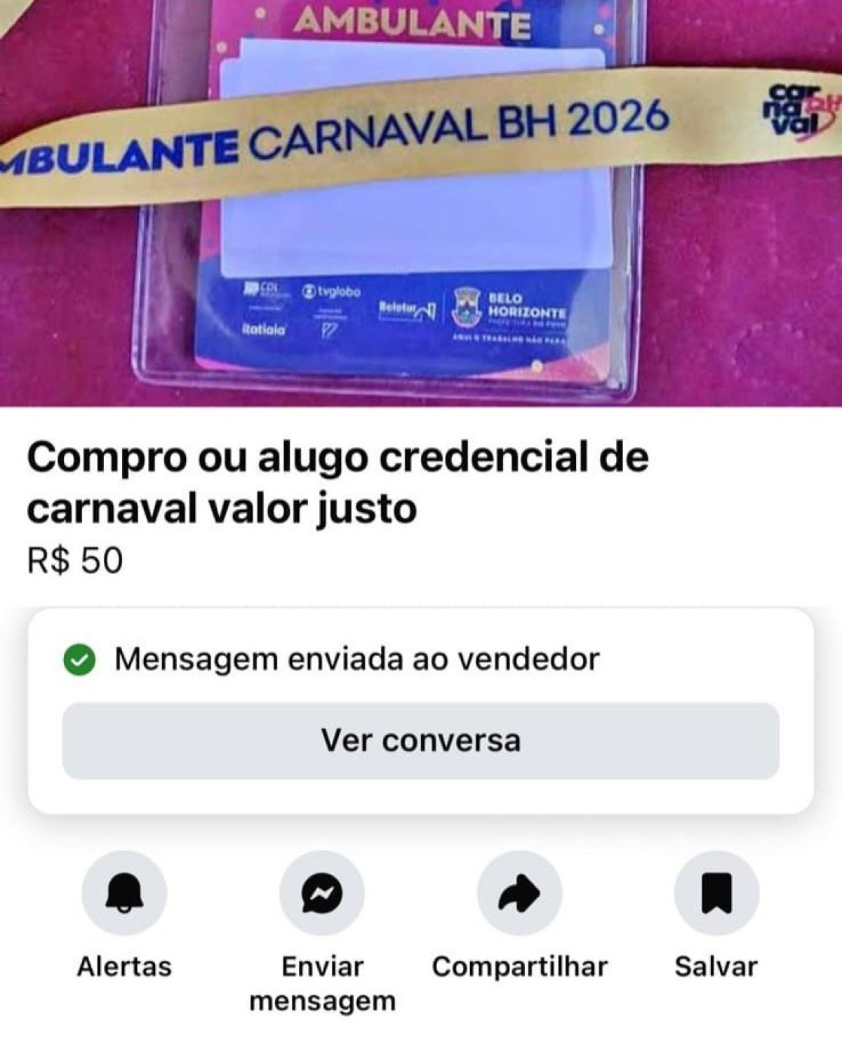 Prints mostram as credenciais sendo anunciadas no Marketplace do Facebook.-EM/DA. Press.
