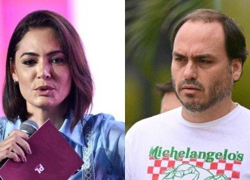 Michelle Bolsonaro e Carlos Bolsonaro -  (crédito: EVARISTO SA / AFP)