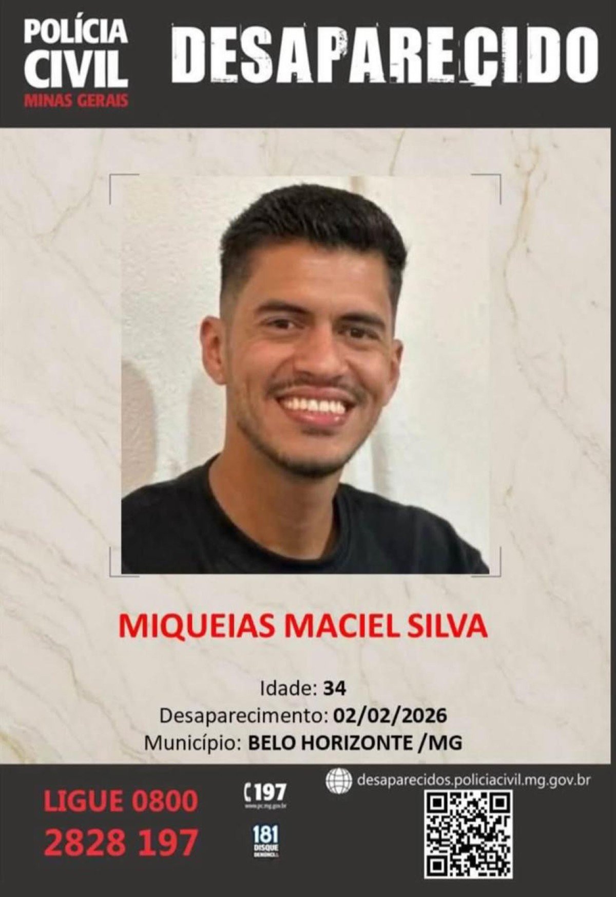 Miqueias est&aacute; desaparecido desde segunda-feira (2/2), quando saiu de casa para buscar um carro em uma locadora em BH