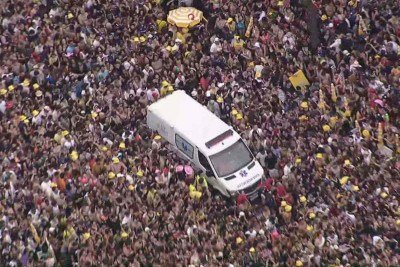 Encontro de dois megablocos juntou um 'mar' de foli&otilde;es em S&atilde;o Paulo -  (crédito: TV Globo/Reprodu&ccedil;&atilde;o)