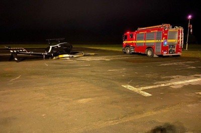 A tentativa de decolagem resultou na queda do helic&oacute;ptero no pr&oacute;prio aeroporto em Caxambu, no Sul de Minas -  (crédito: Reprodu&ccedil;&atilde;o CBMMG)