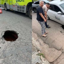 Buraco se abre em avenida de BH e carro fica preso - Renato Scapolatempore/EM/DA Press