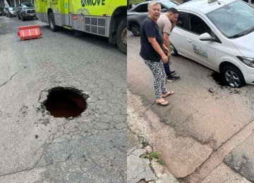 Um buraco se abriu na avenida na manhã desta terça-feira (10/2) e interditou uma pista -  (crédito: Renato Scapolatempore/EM/DA Press)