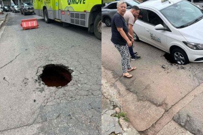 Um buraco se abriu na avenida na manhã desta terça-feira (10/2) e interditou uma pista -  (crédito: Renato Scapolatempore/EM/DA Press)