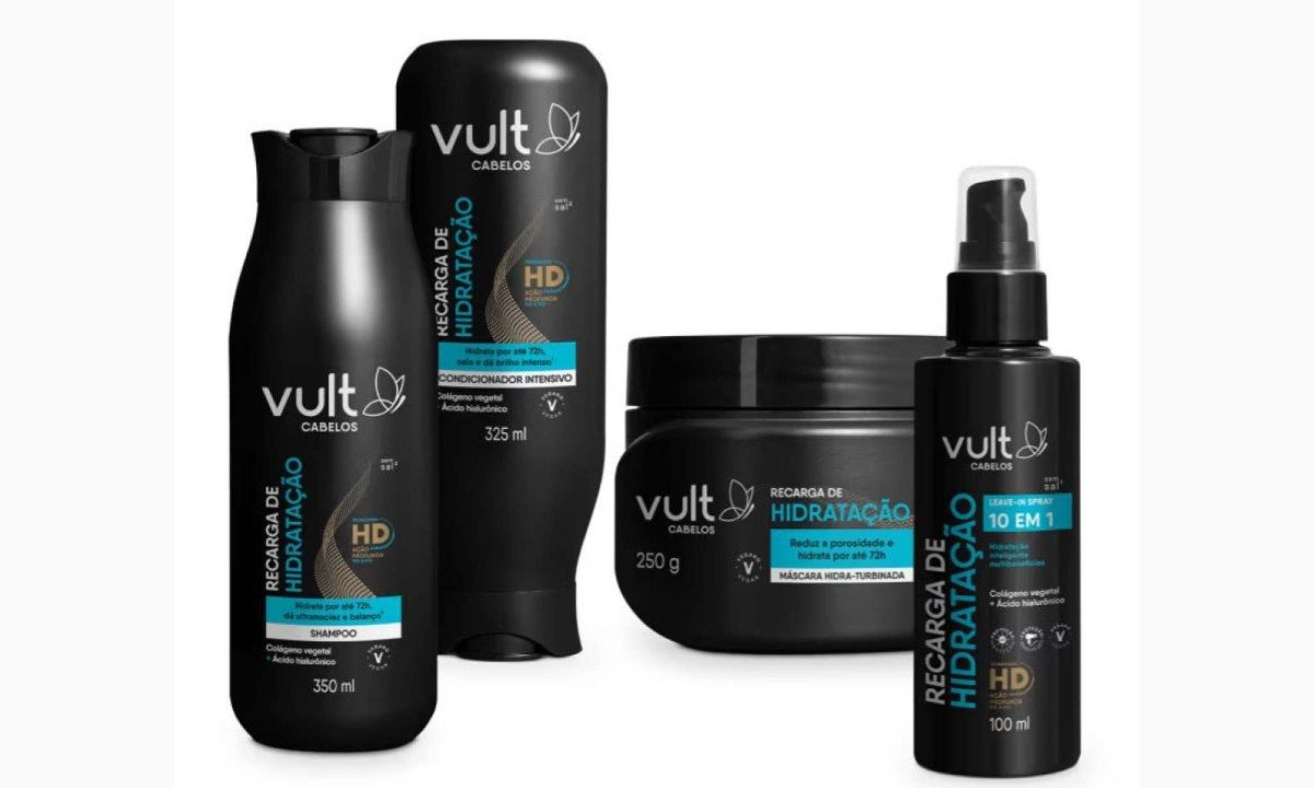Linha Recarga de Hidrata&ccedil;&atilde;o &eacute; composta por shampoo, condicionador, m&aacute;scara e leave-in spray 10 em 1