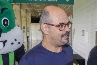 Mateus Simões cumpriu agenda na Arena Independência, em BH -  (crédito: Dircéu Aurélio/Imprensa MG)