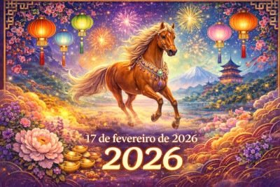 <p>O Ano-Novo Chinês de 2026 começa em 17 de fevereiro e marca o início do Ano do Cavalo. A celebração segue o calendário lunissolar e mobiliza milhões de pessoas em diversos países asiáticos.</p>
 -  (crédito: Imagem gerada por i.a )