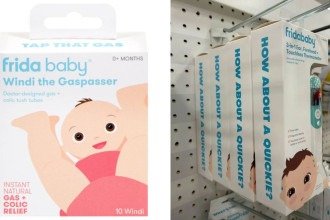 Embalagem de produto para bebês com cólica traz a frase 'tap that gas', que significa tanto 'válvula de gás' ou 'fazer sexo com alguém'. Outra embalagem sugere 'que tal uma rapidinha?' -  (crédito: Redes sociais)