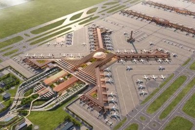 Vis&atilde;o a&eacute;rea do projeto do futuro Aeroporto Internacional de Bishoftu na Eti&oacute;pia, o maior hub de avia&ccedil;&atilde;o planejado para a &Aacute;frica. -  (crédito: Divulga&ccedil;&atilde;o/X-Universe)