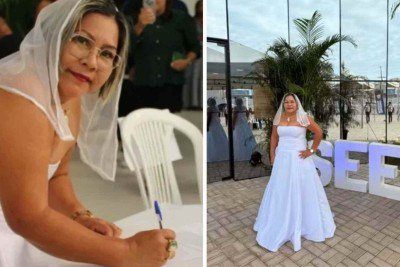 Nayra Saldanha tomou posse em concurso vestida de noiva -  (crédito: Redes sociais)