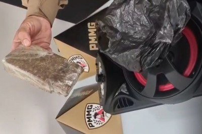 A Pol&iacute;cia Militar de Minas Gerais (PMMG) apreendeu uma caixa de som com subst&acirc;ncia semelhante a maconha dentro em Governador Valadares -  (crédito: Reprodu&ccedil;&atilde;o PMMG)