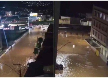 Principais vias no Centro de Juiz de Fora ficaram completamente alagadas -  (crédito: Reprodução)