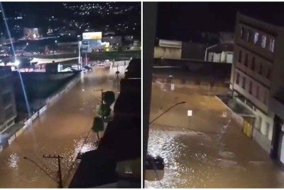 Principais vias no Centro de Juiz de Fora ficaram completamente alagadas -  (crédito: Reprodução)