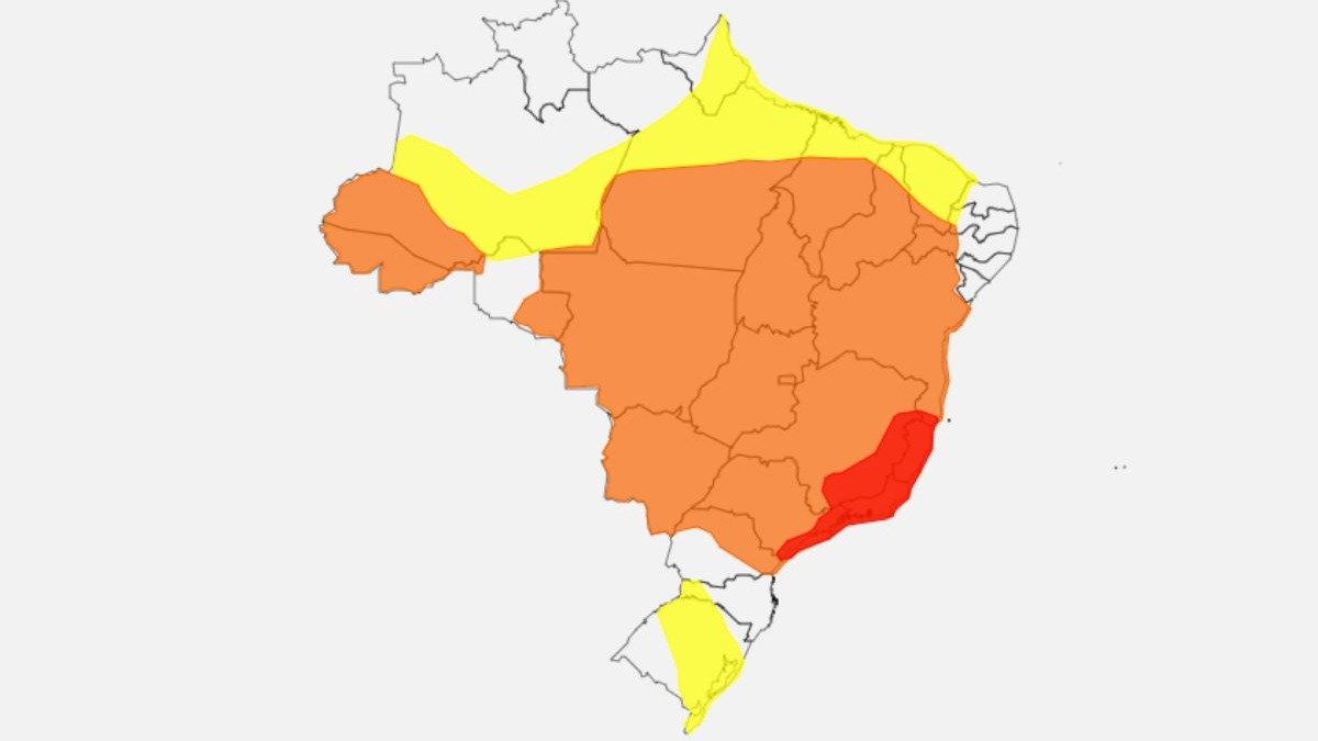 Mapa do Inmet detalha as &aacute;reas sob alerta de chuvas intensas em diversas regi&otilde;es do Brasil neste m&ecirc;s de fevereiro. -  (crédito: Divulga&ccedil;&atilde;o Inmet)