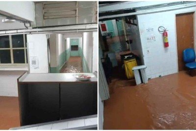 Unidade de saúde foi invadida pela água na noite desta quarta-feira (25) -  (crédito: Reprodução)