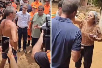 Mulher cobra Zema ap&oacute;s chuvas em Ub&aacute; -  (crédito: Redes Sociais / Reprodu&ccedil;&atilde;o)