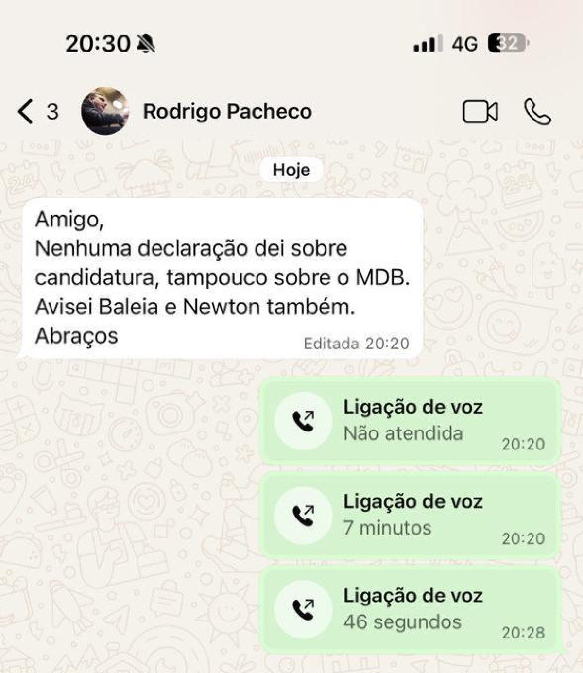 Troca de mensagens entre Rodrigo Pacheco e Gabriel Azevedo