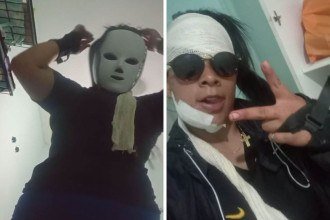 Beatriz Elissandra Marques Carvalho usou uma máscara no vídeo em que tortura homem -  (crédito: Reprodução)