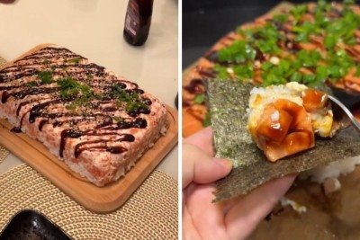 Apresenta&ccedil;&atilde;o e consumo do "Sushi Pregui&ccedil;oso", a receita de sushi desconstru&iacute;do que viralizou nas redes sociais. -  (crédito: Kwai / reprodu&ccedil;&atilde;o)