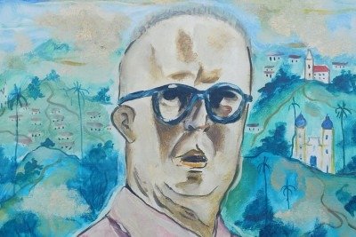 Autorretrato de Guignard: reconhecimento da aparente velhice no corpo cansado, a cabeça calva, olhar e rosto com perplexidades -  (crédito: Ricardo Girundi/Reprodução/coleção particular)