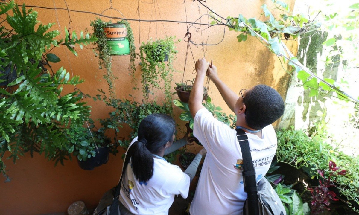 Agentes da PBH vistoriam locais considerados propensos para a reprodu&ccedil;&atilde;o do mosquito da dengue e orientam moradores sobre os cuidados