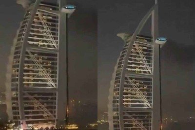 O hotel Burj Al Arab, em Dubai, foi atingido por um drone iraniano neste sábado (28/2)
 -  (crédito: Redes sociais/Reprodução)