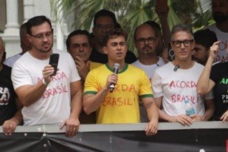 Nikolas Ferreira foi o centro das atenções de manifestação em BH neste domingo -  (crédito: Marcos Vieira/EM/D.A. Press)