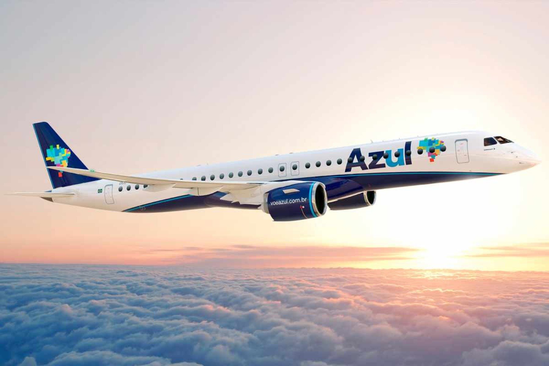 A viagem para Montevidéu será em um avião Embraer E195 E2 – moderno, silencioso, com capacidade para 136 passageiros
-Azul/Divulgação