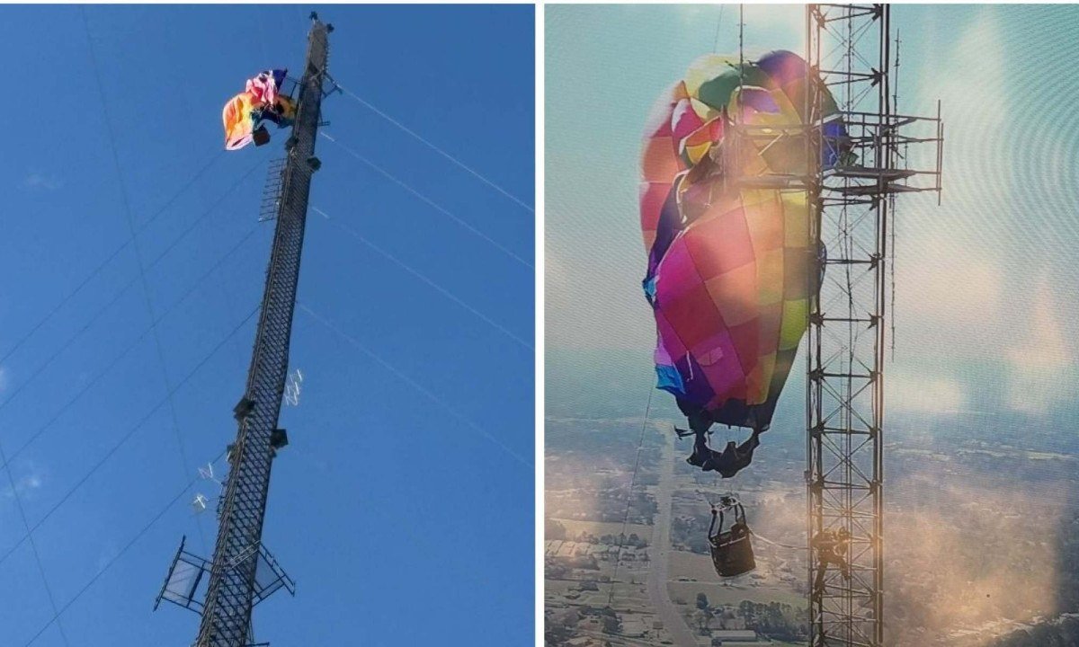 Casal ficou preso a quase 300 metros de altura, depois de acidente de balão -  (crédito: Pietro's Longview)