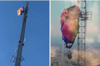 Casal ficou preso a quase 300 metros de altura, depois de acidente de balão -  (crédito: Pietro's Longview)