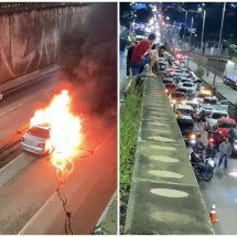 Incêndio em carro trava trânsito em avenida de Contagem - Redes sociais/Reprodução