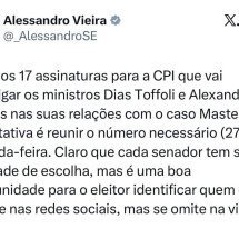 Senador afirma que pedido para CPI de Moraes e Toffoli tem 17 assinaturas - Reprodu&ccedil;&atilde;o redes sociais