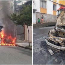 Incêndio destrói táxi e mobiliza bombeiros em Belo Horizonte - CBMMG/Divulga&ccedil;&atilde;o