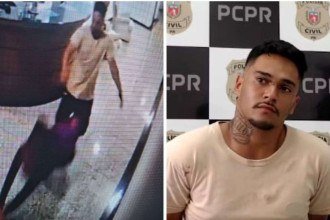 Hóspede deu chutes e socos na recepcionista do hotel em que estava hospedado depois que ela não quis beijá-lo -  (crédito: Reprodução / TV Globo)