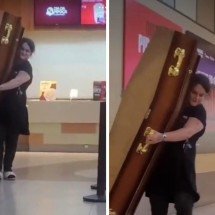 Mulher usa caixão para aproveitar oferta de pipoca em cinema - Redes sociais / reprodução