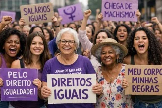 Mulheres têm atualmente cerca de 64% dos direitos legais garantidos aos homens em todo o mundo, segundo a ONU, e seriam necessários quase três séculos para zerar a diferença -  (crédito: imagem gerada por IA/Acervo Estado de Minas)