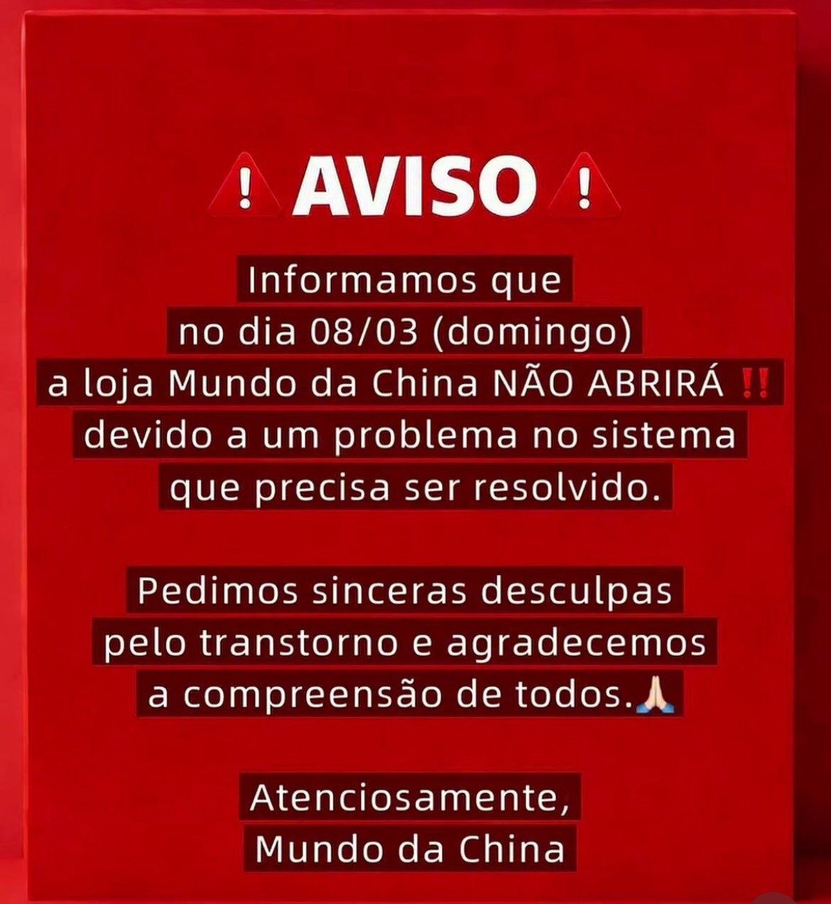 Mundo da China fecha as portas no domingo (8/3) devido a instabilidade
