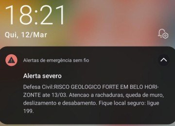 Alerta foi disparado no telefone dos belo-horizontinos -  (crédito: Reprodução)