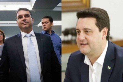 Senador Flávio Bolsonaro (PL-RJ) e o governador do Paraná Ratinho Jr.(PSD) participam da pré-corrida presidencial -  (crédito: Dida Sampaio/Estadão Conteúdo e Platobr Política)