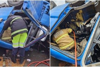 No veículo havia dois ocupantes. O motorista, de 26 anos, sobreviveu  -  (crédito: CBMMG)