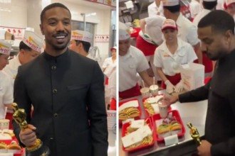 Michael B. Jordan fez lanchinho depois de ganhar Oscar de Melhor Ator -  (crédito: Redes sociais / reprodução)